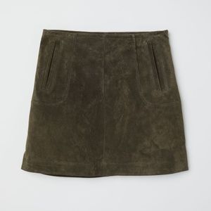 H&M Premium genuine suede olive mini skirt